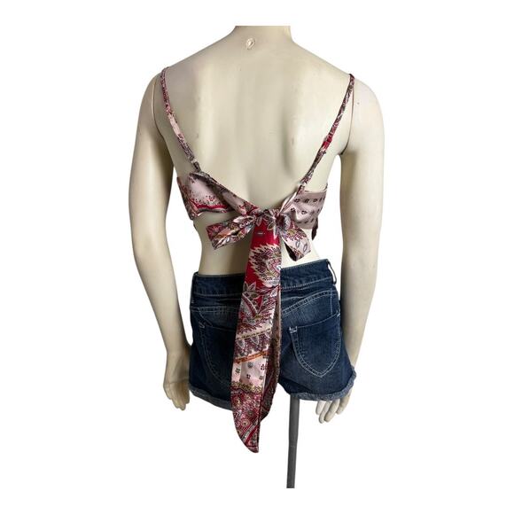 Satin Hankie Festival Top Shirt Concert Summer Skimpy Beach Crop y2k Tank Boho - Picture 5 of 6